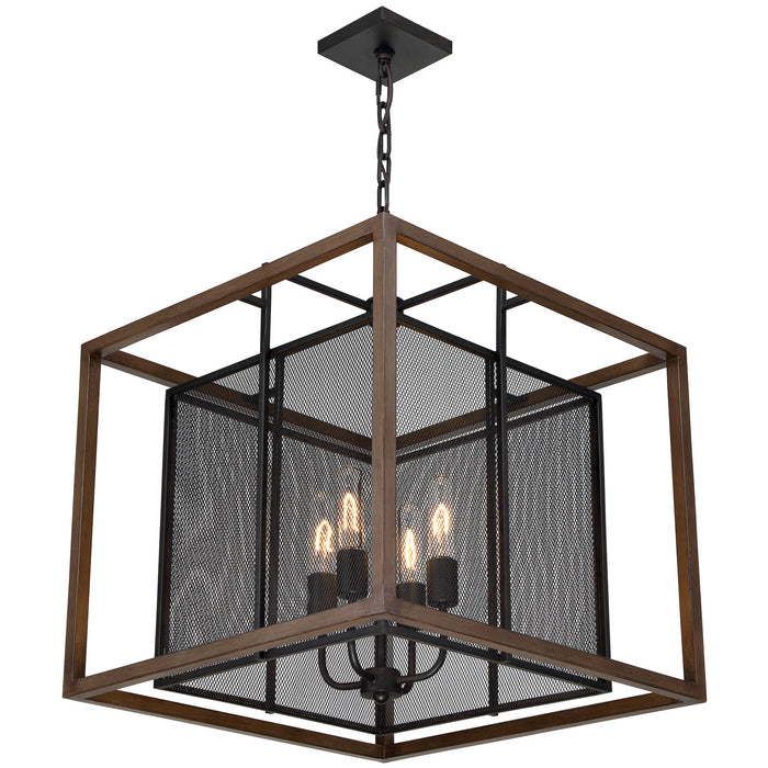 Varaluz 285P04DOBL Four Light Pendant, Dark Oak/Black