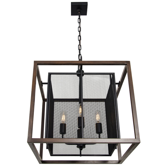 Varaluz 285P04DOBL Four Light Pendant, Dark Oak/Black