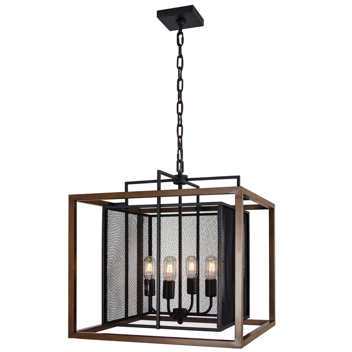 Varaluz 285P04DOBL Four Light Pendant, Dark Oak/Black