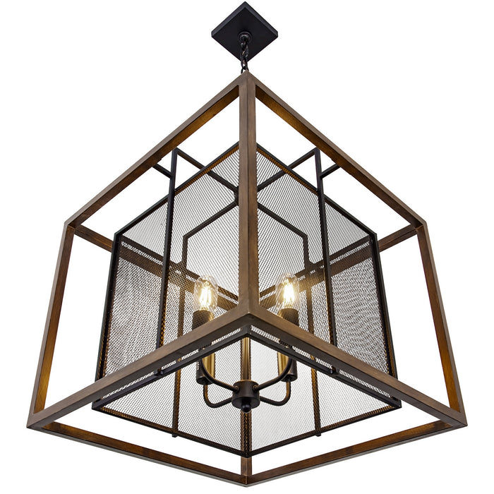 Varaluz 285P04DOBL Four Light Pendant, Dark Oak/Black