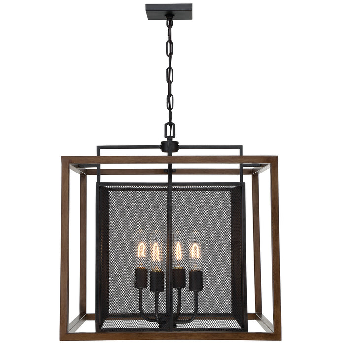 Varaluz 285P04DOBL Four Light Pendant, Dark Oak/Black