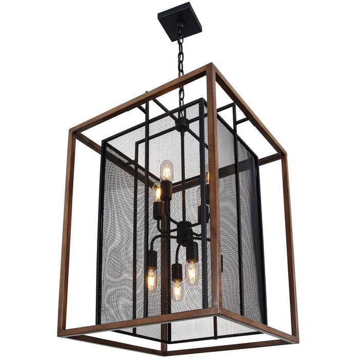 Varaluz 285P08DOBL Eight Light Pendant, Dark Oak/Black