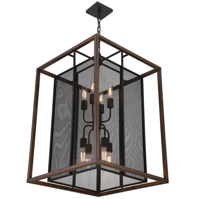 Varaluz 285P08DOBL Eight Light Pendant, Dark Oak/Black