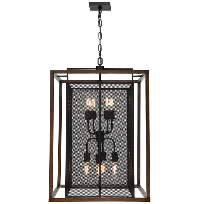 Varaluz 285P08DOBL Eight Light Pendant, Dark Oak/Black