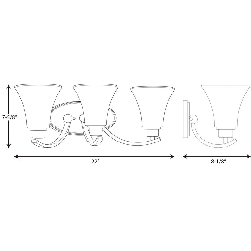 Progress Lighting P2002-20W Three Light Bath Bracket, Antique Bronze