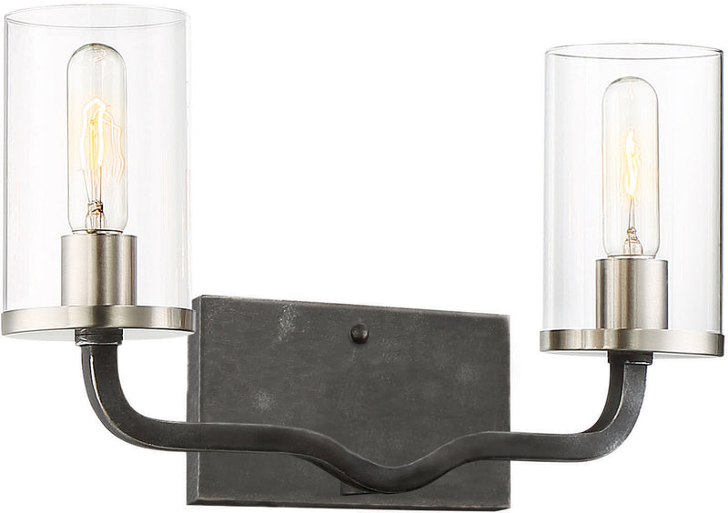Nuvo Lighting 60-6122 Two Light Vanity, Iron Black / Brushed Nickel