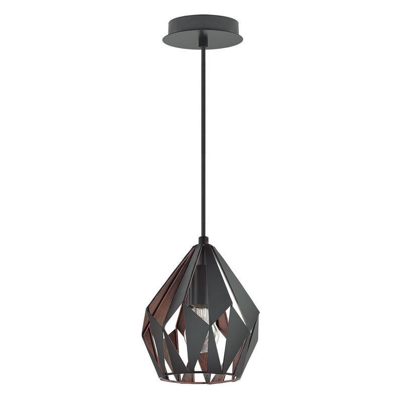 Eglo USA 202034A One Light Pendant, Matte Black & Copper