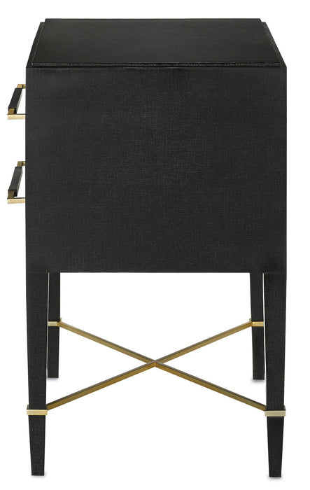 Currey and Company 3000-0036 Nightstand, Black Lacquered Linen/Champagne
