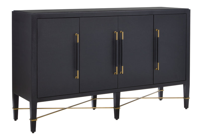 Currey and Company 3000-0037 Sideboard, Black Lacquered Linen/Champagne