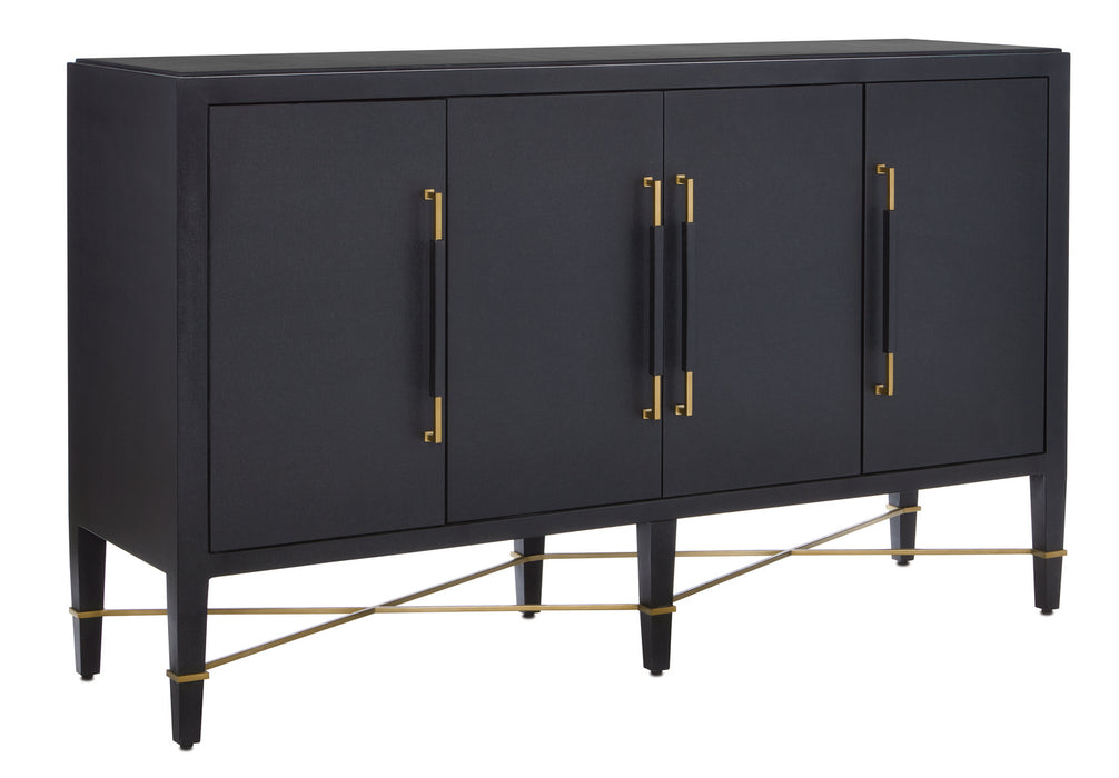Currey and Company 3000-0037 Sideboard, Black Lacquered Linen/Champagne