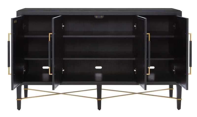 Currey and Company 3000-0037 Sideboard, Black Lacquered Linen/Champagne