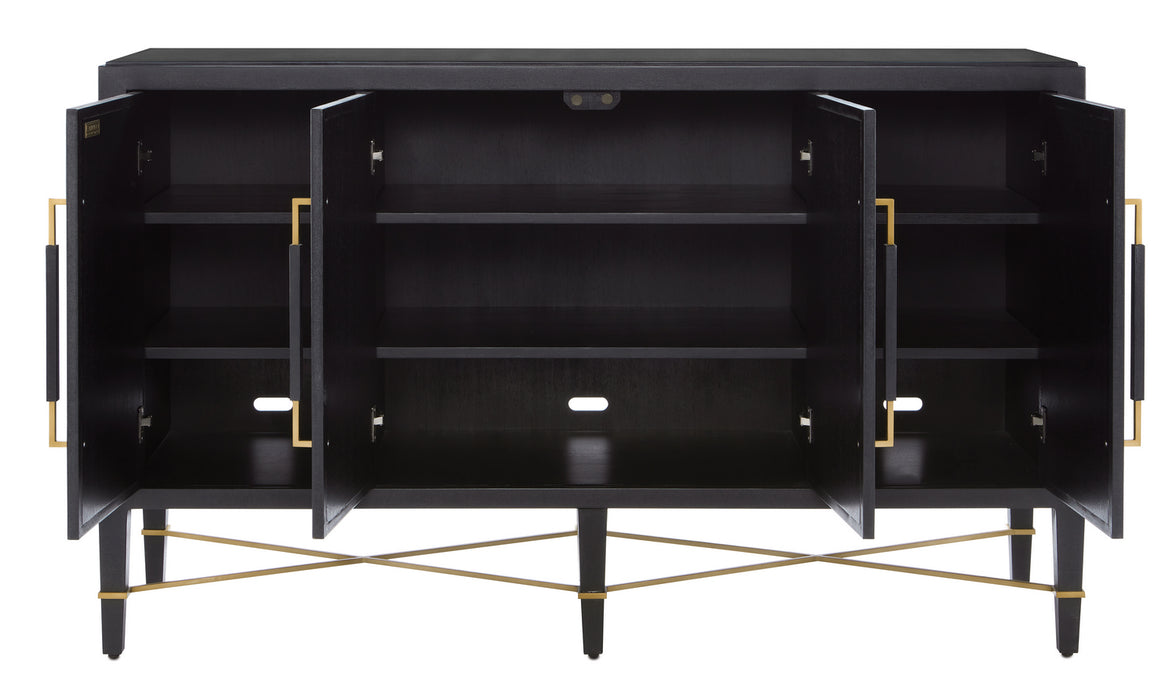 Currey and Company 3000-0037 Sideboard, Black Lacquered Linen/Champagne