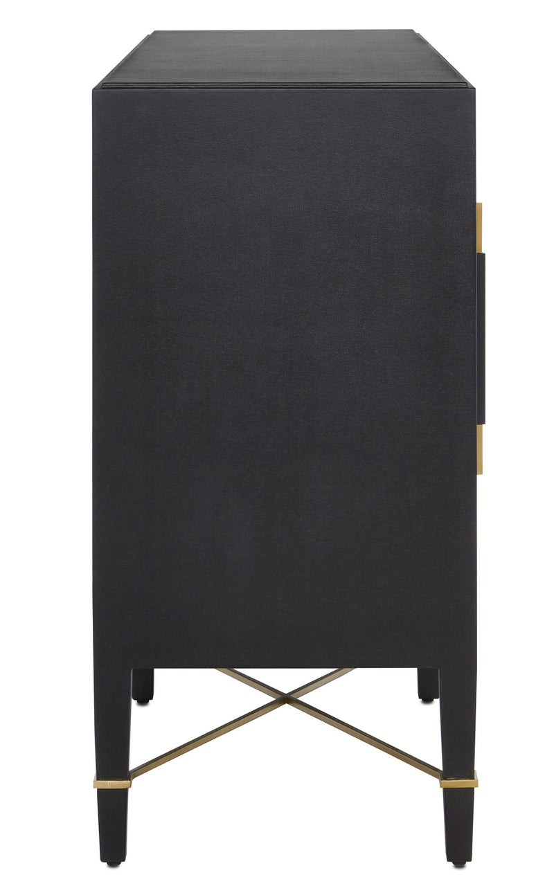 Currey and Company 3000-0037 Sideboard, Black Lacquered Linen/Champagne
