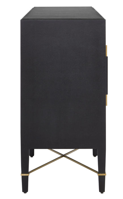 Currey and Company 3000-0037 Sideboard, Black Lacquered Linen/Champagne