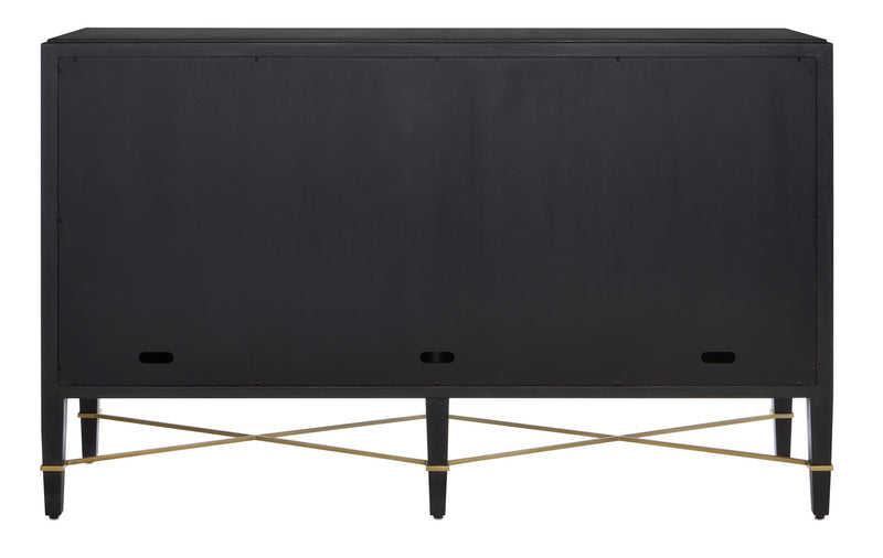 Currey and Company 3000-0037 Sideboard, Black Lacquered Linen/Champagne