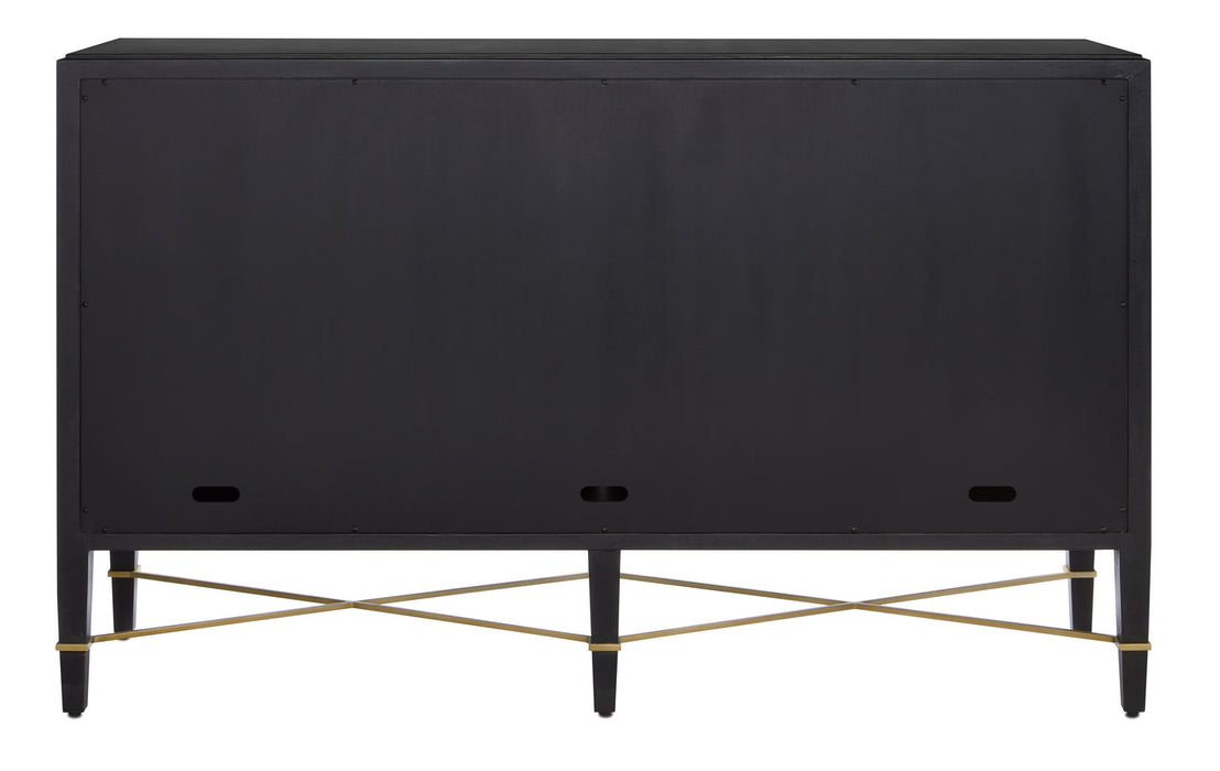 Currey and Company 3000-0037 Sideboard, Black Lacquered Linen/Champagne