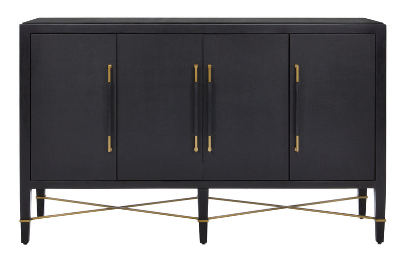 Currey and Company 3000-0037 Sideboard, Black Lacquered Linen/Champagne
