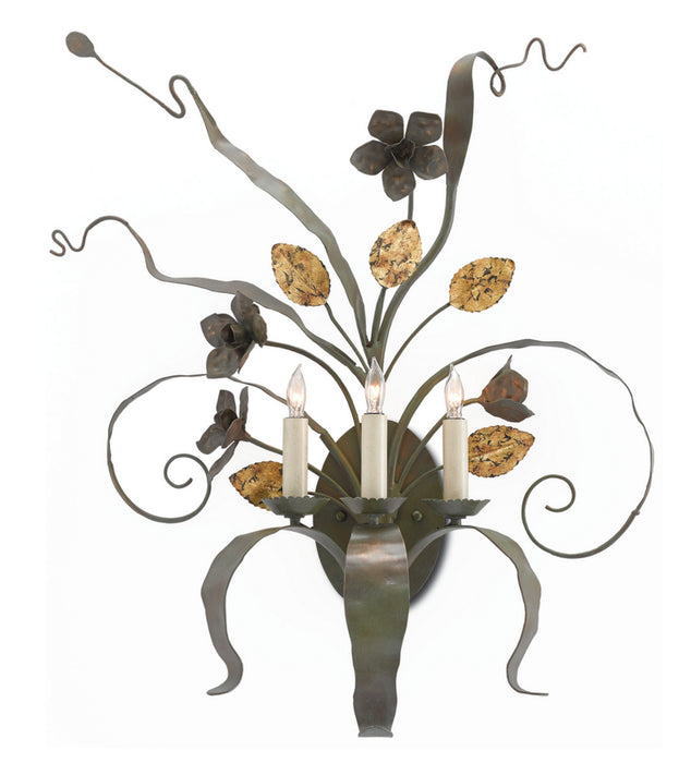 Currey and Company 5000-0067 Three Light Wall Sconce, Verdigris/Antique Gold Leaf