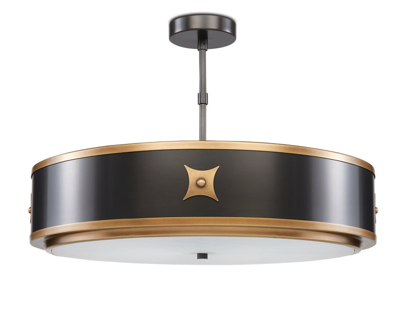 Currey and Company 9000-0171 Three Light Pendant, Satin Black/Antique Brass/White