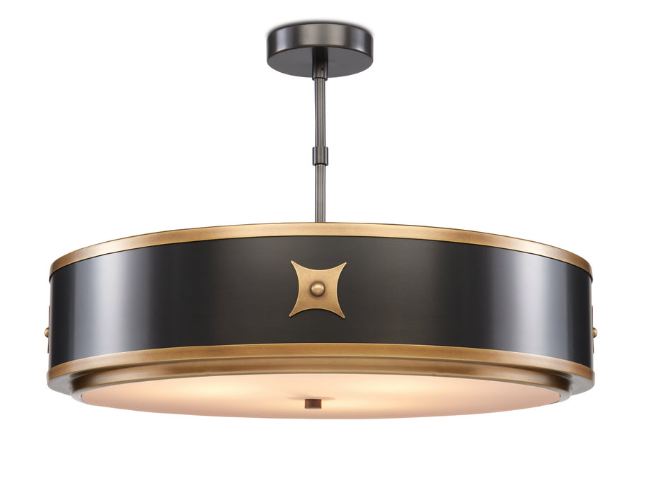 Currey and Company 9000-0171 Three Light Pendant, Satin Black/Antique Brass/White