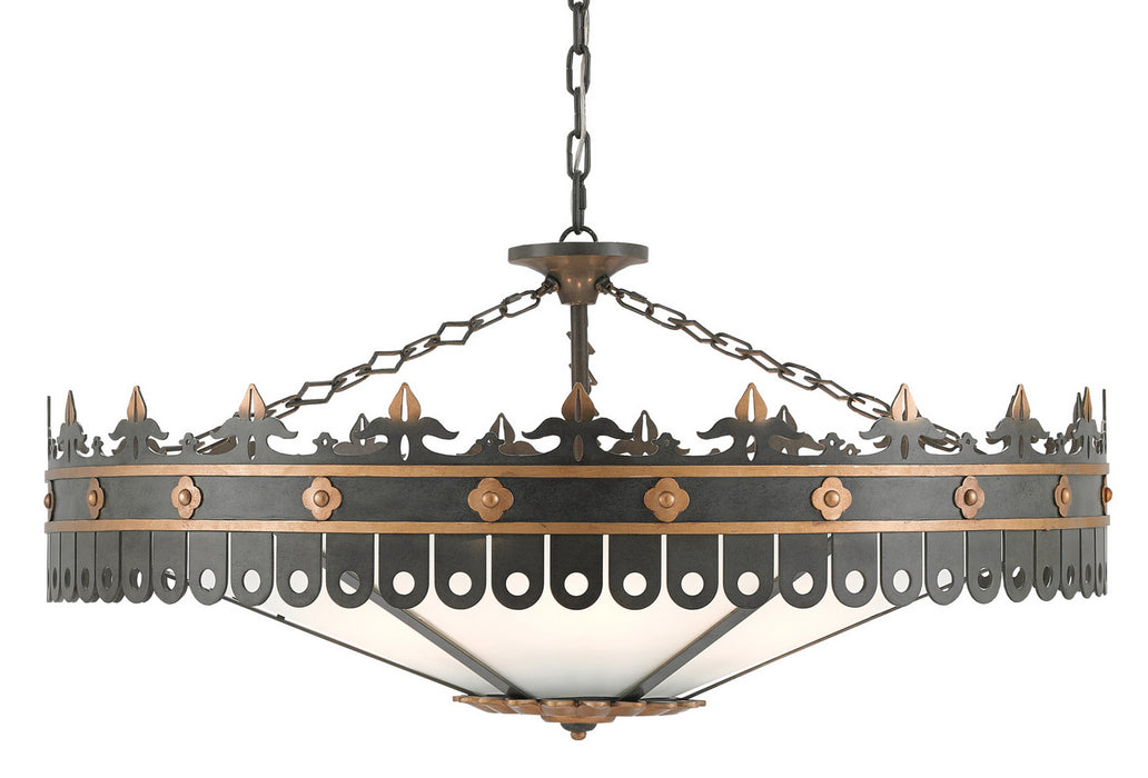 Currey and Company 9000-0181 Six Light Chandelier, Antique Gold/Moss Gray