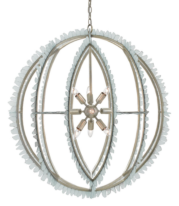 Currey and Company 9000-0210 Nine Light Chandelier, Contemporary Silver Leaf/Seaglass