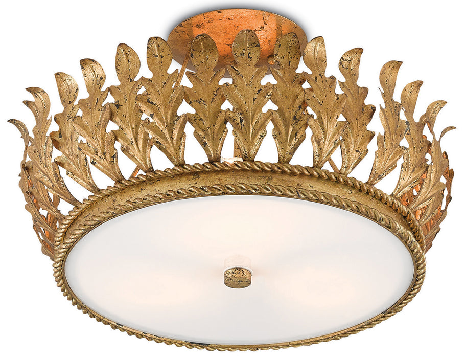 Currey and Company 9999-0024 Three Light Semi-Flush Mount, Gold Leaf