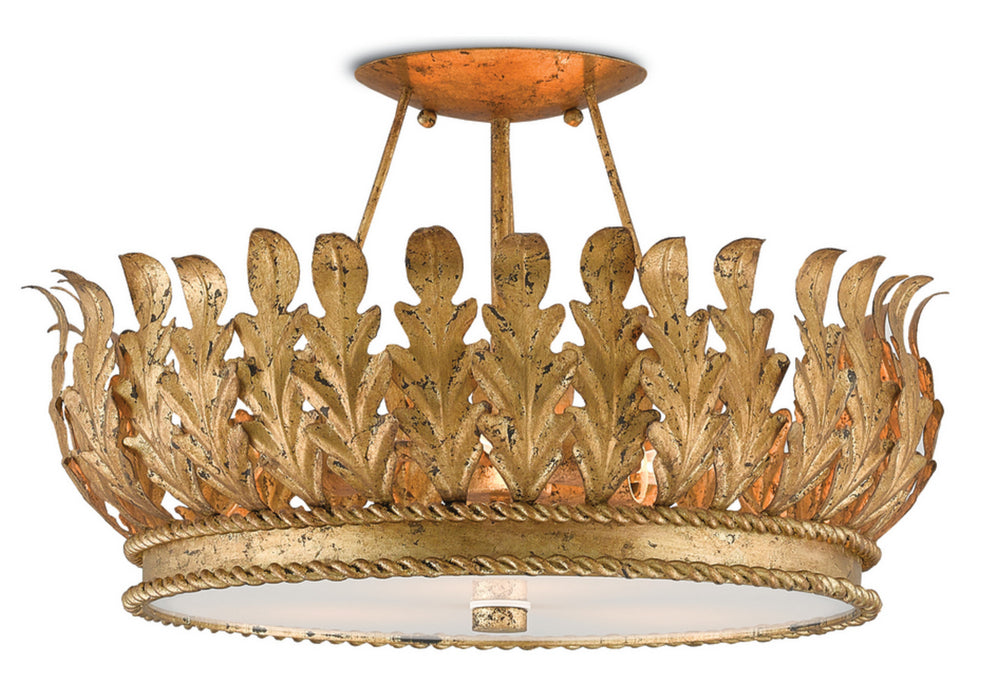 Currey and Company 9999-0024 Three Light Semi-Flush Mount, Gold Leaf