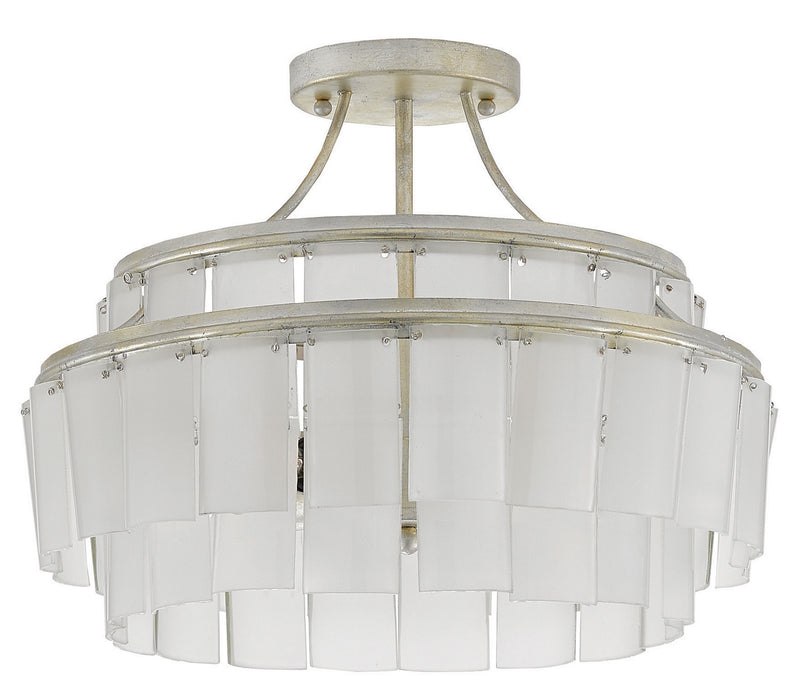 Currey and Company 9999-0030 Three Light Semi-Flush Mount, Contemporary Silver Leaf/Opaque White