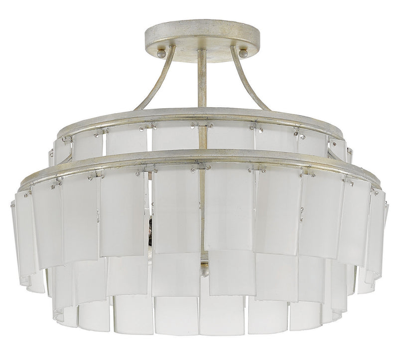 Currey and Company 9999-0030 Three Light Semi-Flush Mount, Contemporary Silver Leaf/Opaque White