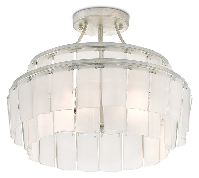Currey and Company 9999-0030 Three Light Semi-Flush Mount, Contemporary Silver Leaf/Opaque White