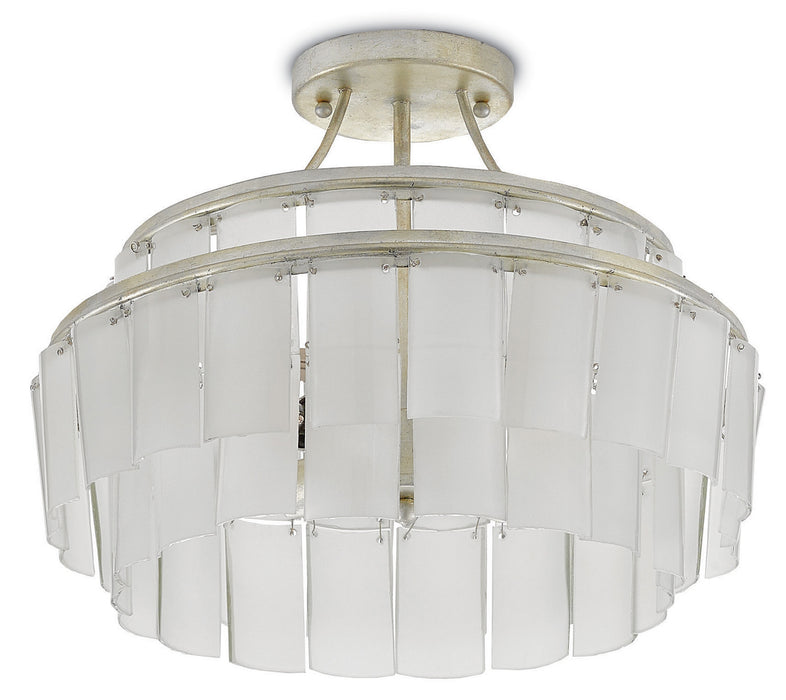 Currey and Company 9999-0030 Three Light Semi-Flush Mount, Contemporary Silver Leaf/Opaque White