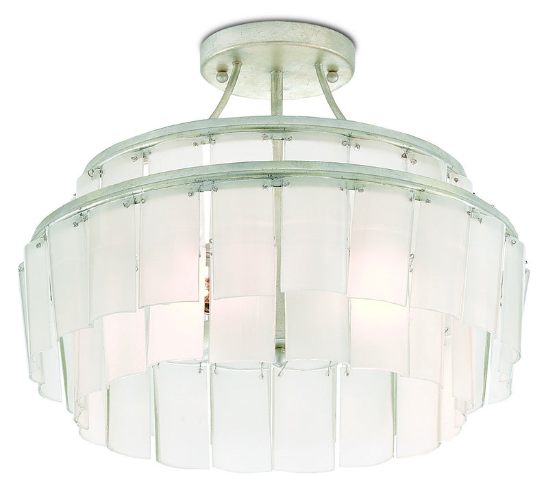 Currey and Company 9999-0030 Three Light Semi-Flush Mount, Contemporary Silver Leaf/Opaque White