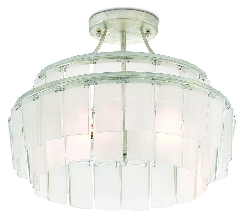 Currey and Company 9999-0030 Three Light Semi-Flush Mount, Contemporary Silver Leaf/Opaque White