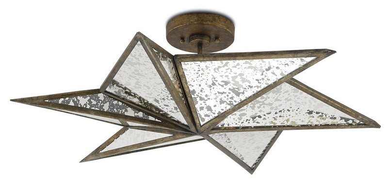 Currey and Company 9999-0031 Three Light Semi-Flush Mount, Pyrite Bronze/Raj Mirror