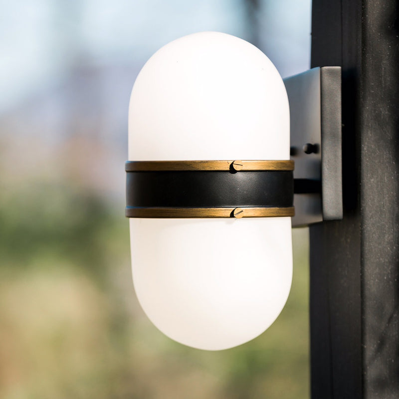 Crystorama CAP-8501-MK-TG One Light Outdoor Wall Sconce, Matte Black + Textured Gold