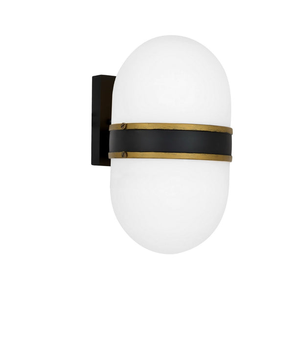Crystorama CAP-8501-MK-TG One Light Outdoor Wall Sconce, Matte Black + Textured Gold