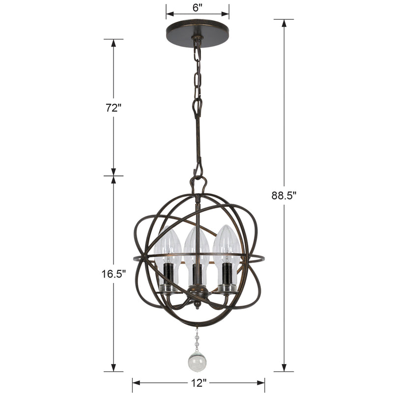 Crystorama SOL-9325-EB Three Light Outdoor Chandelier, English Bronze