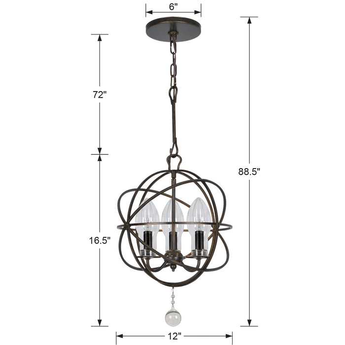 Crystorama SOL-9325-EB Three Light Outdoor Chandelier, English Bronze
