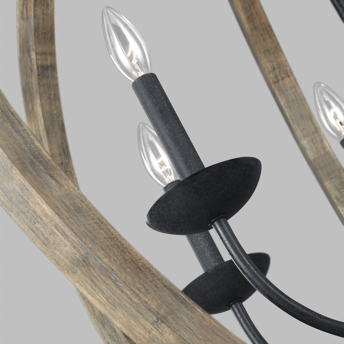 Visual Comfort Studio F3186/6WOW/AF Six Light Pendant, Weathered Oak Wood / Antique Forged Iron
