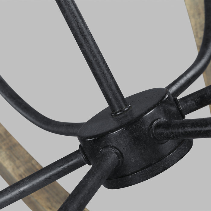 Visual Comfort Studio F3186/6WOW/AF Six Light Pendant, Weathered Oak Wood / Antique Forged Iron