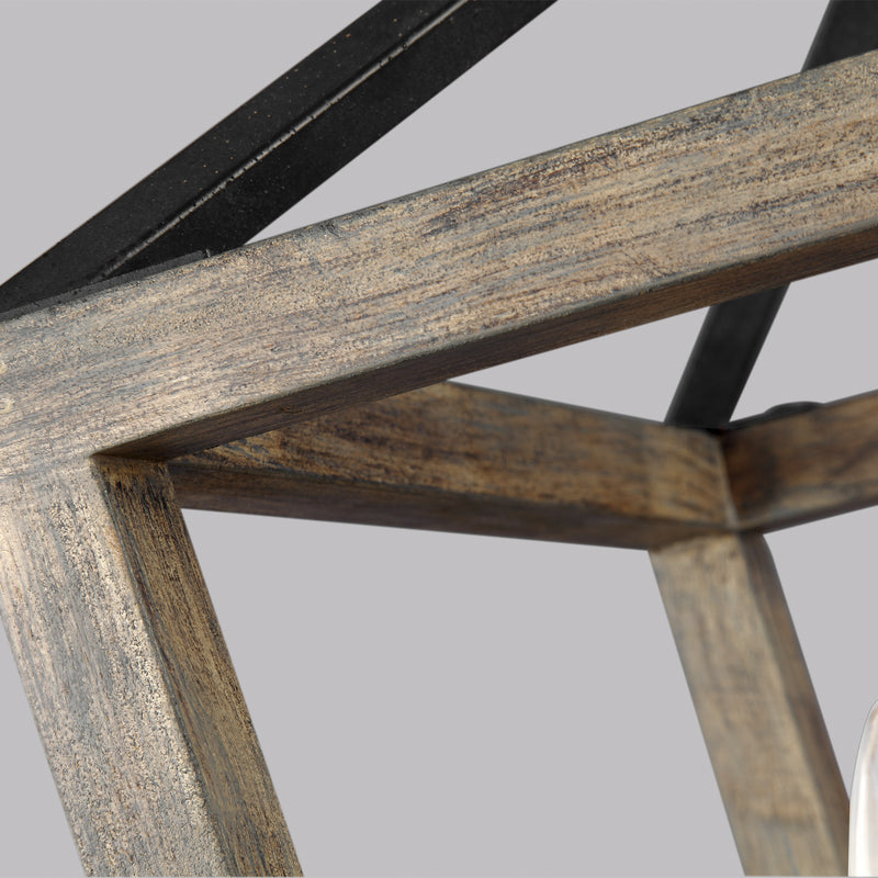 Visual Comfort Studio F3190/4WOW/AF Four Light Chandelier, Weathered Oak Wood / Antique Forged Iron