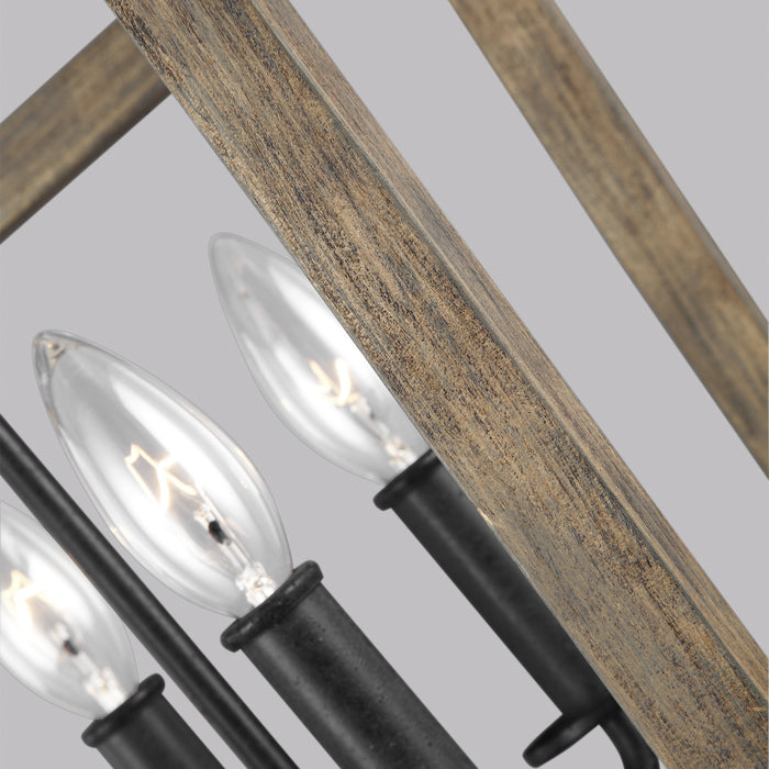 Visual Comfort Studio F3190/4WOW/AF Four Light Chandelier, Weathered Oak Wood / Antique Forged Iron