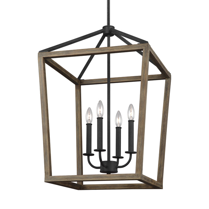 Visual Comfort Studio F3191/4WOW/AF Four Light Chandelier, Weathered Oak Wood / Antique Forged Iron