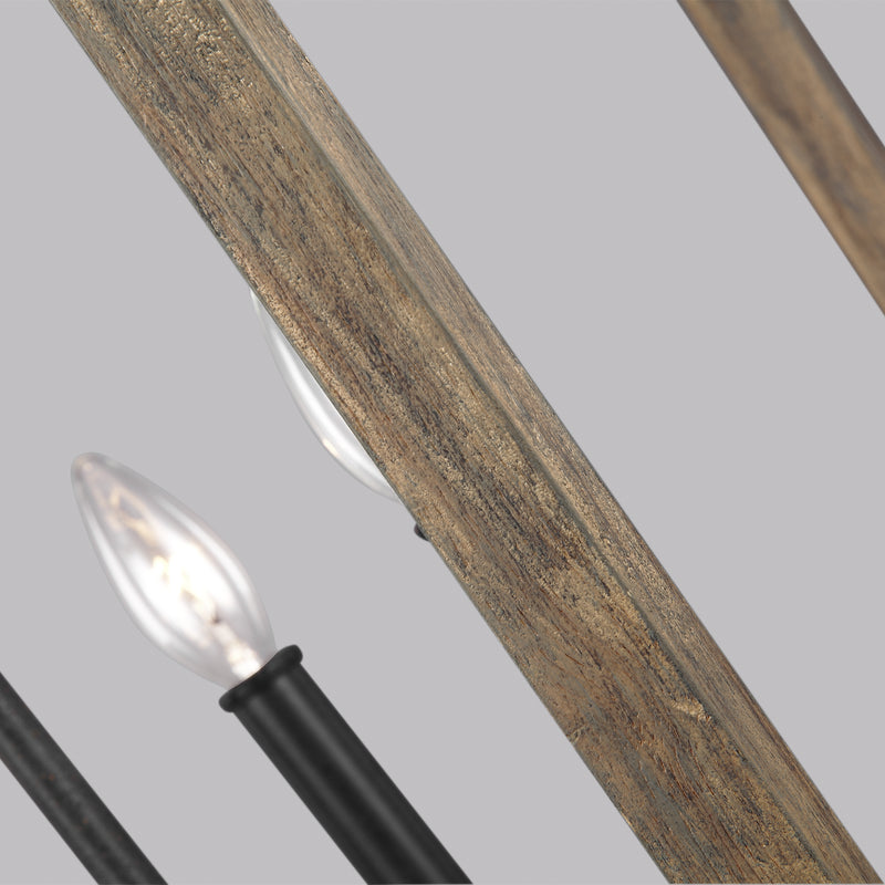 Visual Comfort Studio F3191/4WOW/AF Four Light Chandelier, Weathered Oak Wood / Antique Forged Iron