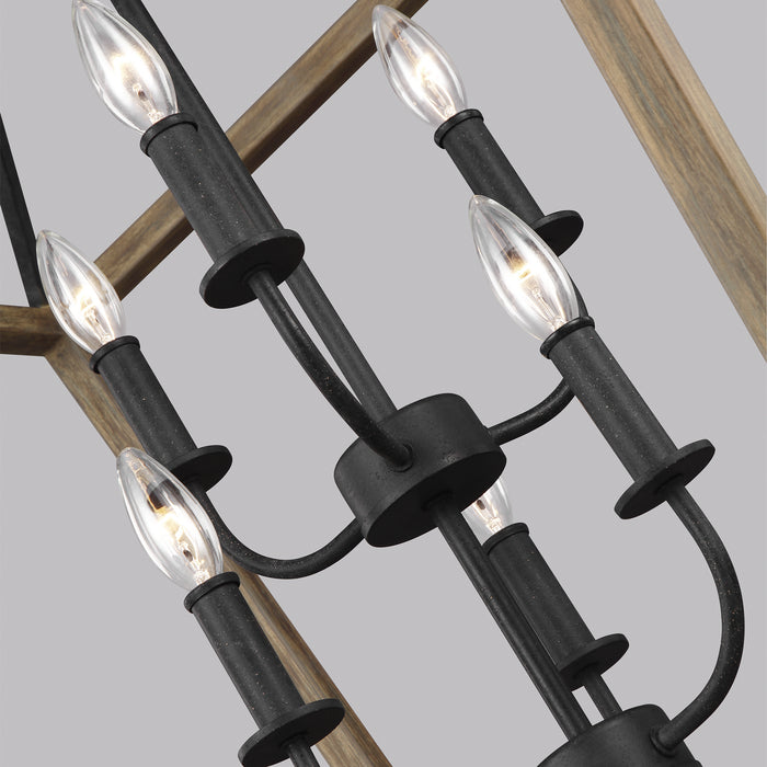 Visual Comfort Studio F3192/6WOW/AF Six Light Chandelier, Weathered Oak Wood / Antique Forged Iron
