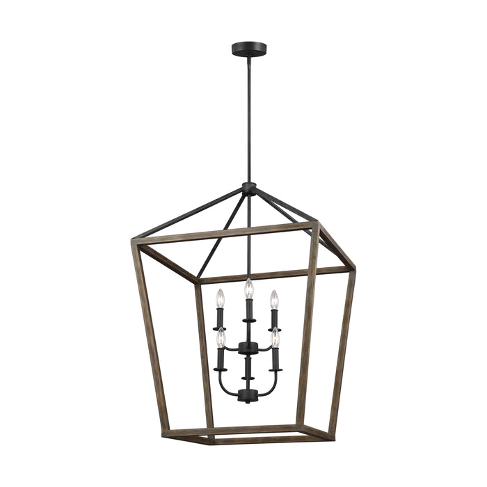 Visual Comfort Studio F3192/6WOW/AF Six Light Chandelier, Weathered Oak Wood / Antique Forged Iron