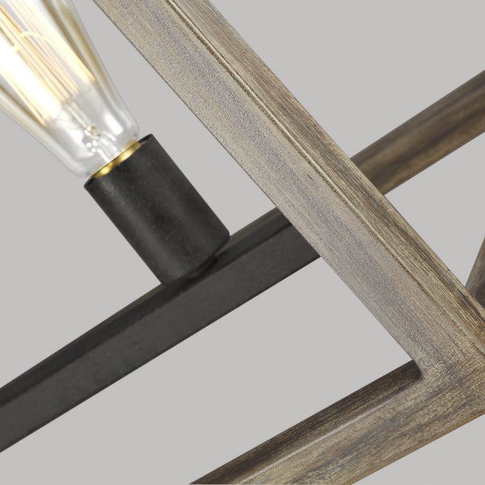 Visual Comfort Studio F3193/5WOW/AF Five Light Linear Chandelier, Weathered Oak Wood / Antique Forged Iron
