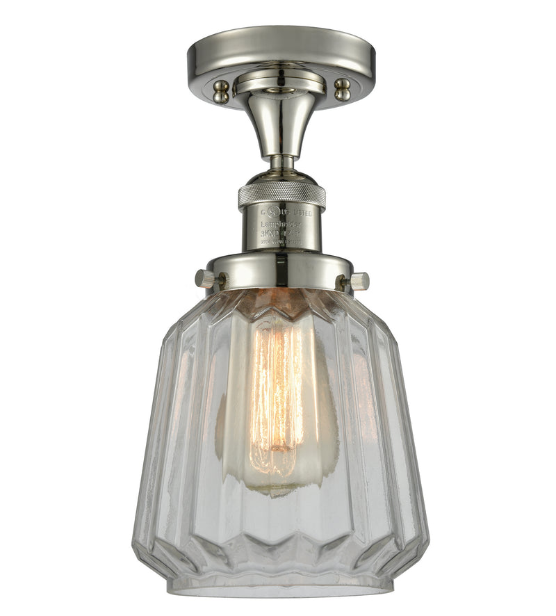 Innovations 517-1CH-PN-G142 One Light Semi-Flush Mount, Polished Nickel