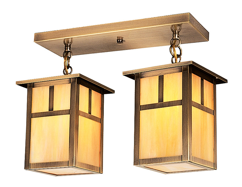 Arroyo MCM-6/2TGW-AB Two Light Ceiling Mount, Antique Brass